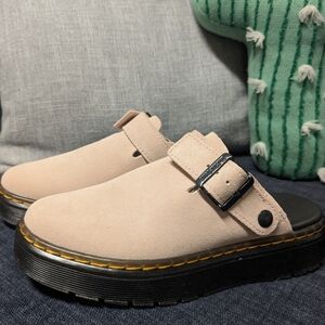 Dr. Martens Pink Suede Buckle Clog Mules